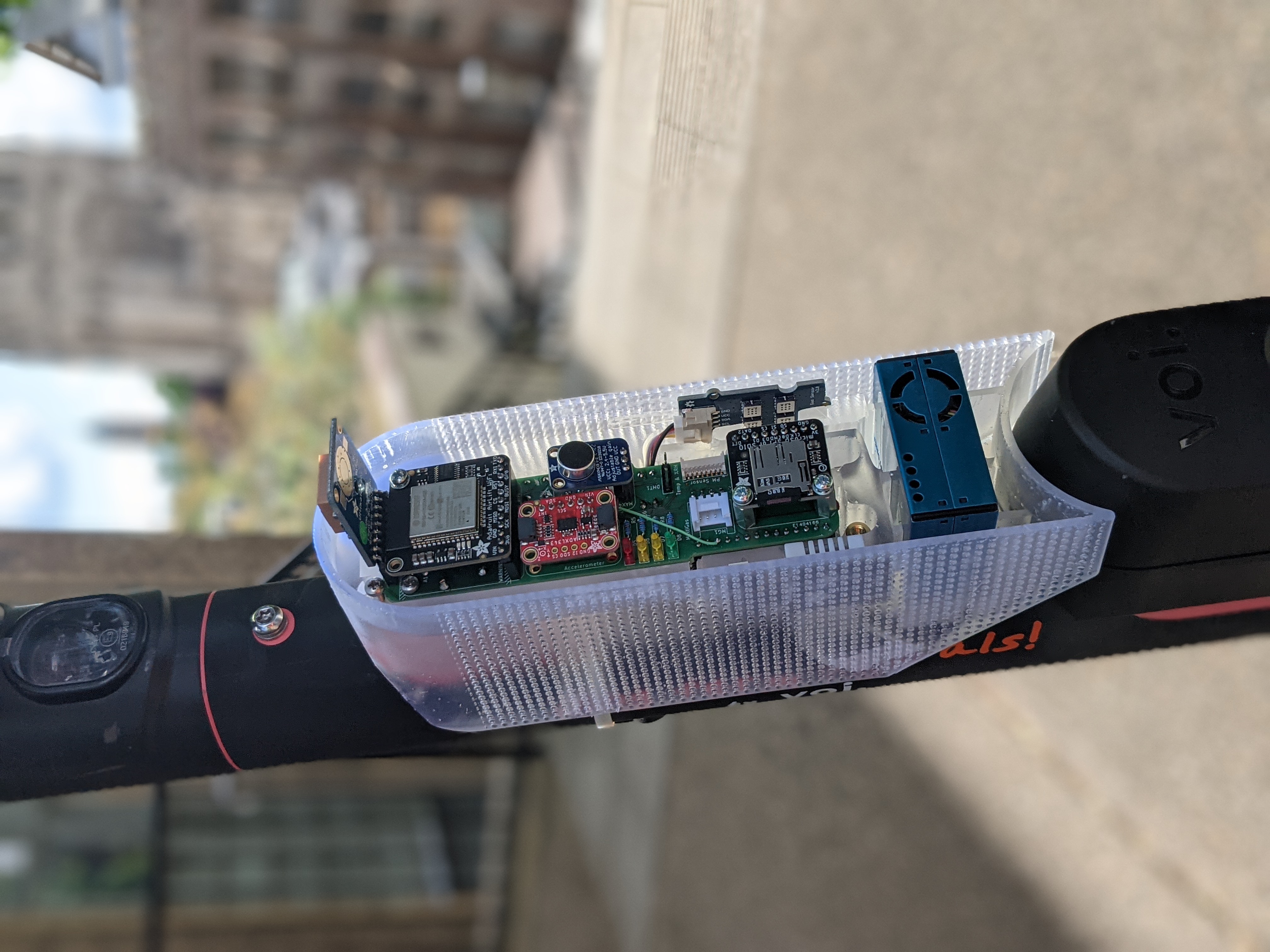 Second sensor prototype, attached to a Voi e-scooter